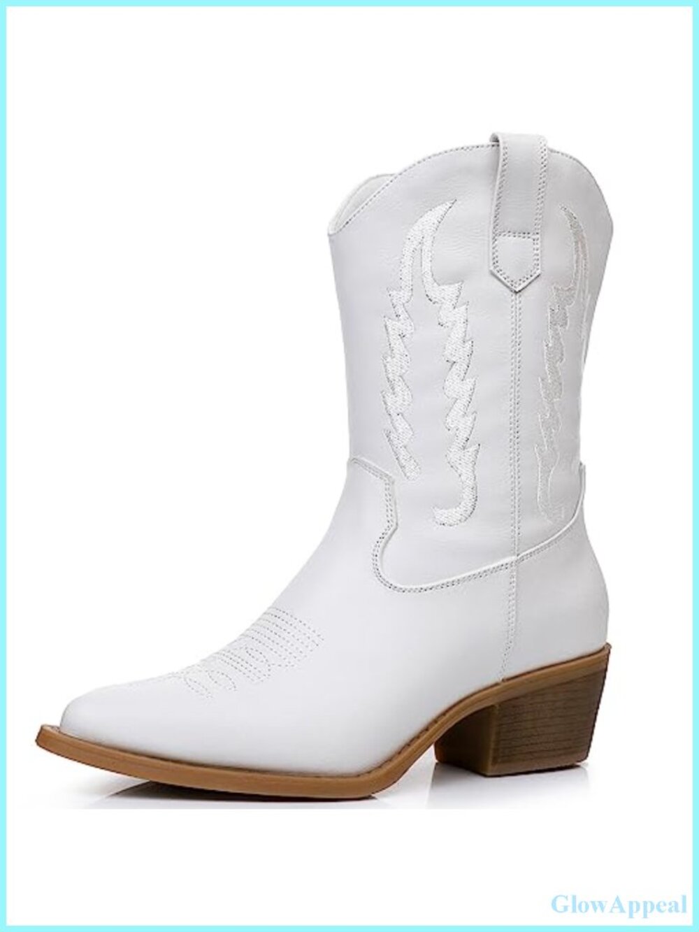 Mid Calf Western Cowgirl Boots Pointed Toe Low Heel Faux Leather